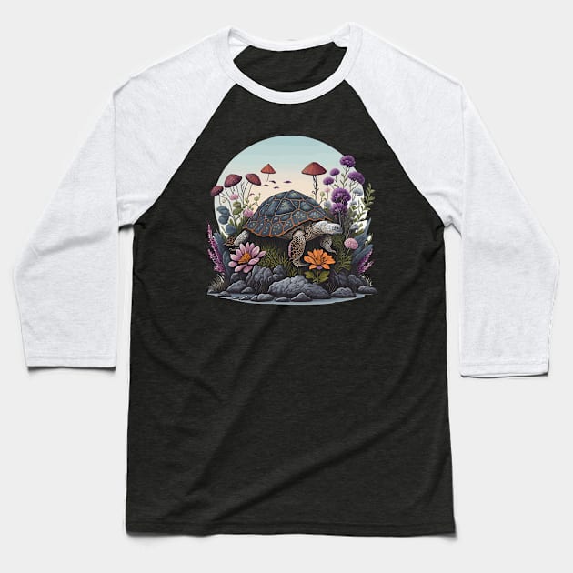 Funny & Cute Aesthetic Cottagecore floral Turtle Womens Mens Baseball T-Shirt by Shop design